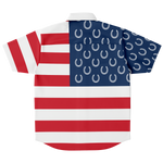 Horseshoes And Stripes American Flag Short Sleeve Button Down Shirt